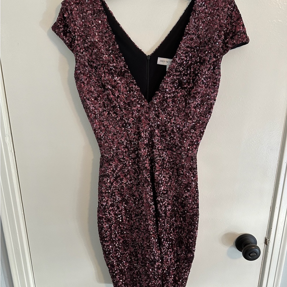 Dress the Population Burgundy and Black Sequin Mini Dress